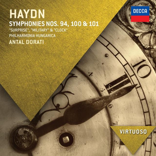 Album cover art for Haydn: Symphonies Nos.94, 100 & 101 - "surprise", "military" & "clock"