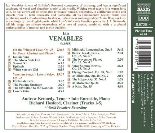 Album cover art for Venables : On The Wings Of Love - Venetian Songs (the English Song Series - Volume 21)